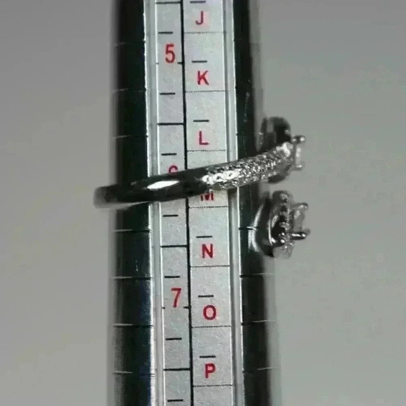 925 STAMP Sterling Silver Double Teardrop Cubic Zirconia Crystal Ring Size 6 - Picture 7 of 7